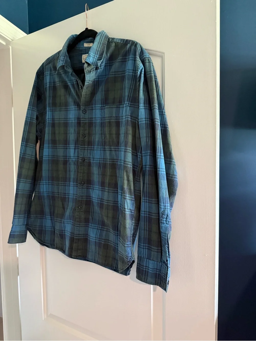 J.Crew Slim Fit Blue Green Plaid Button Down Shirt Large